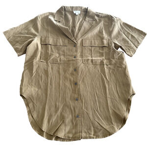 POL Khaki Bronze SS Front Pocket Button Up Brushed Woven Point Collar Small